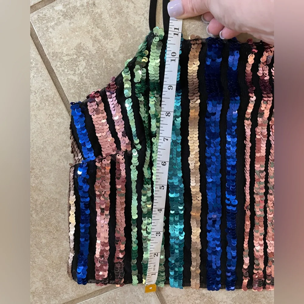 Topshop EUC Women’s Sequin Multicolor Cropped Tank Top Size 2 - Picture 6 of 6